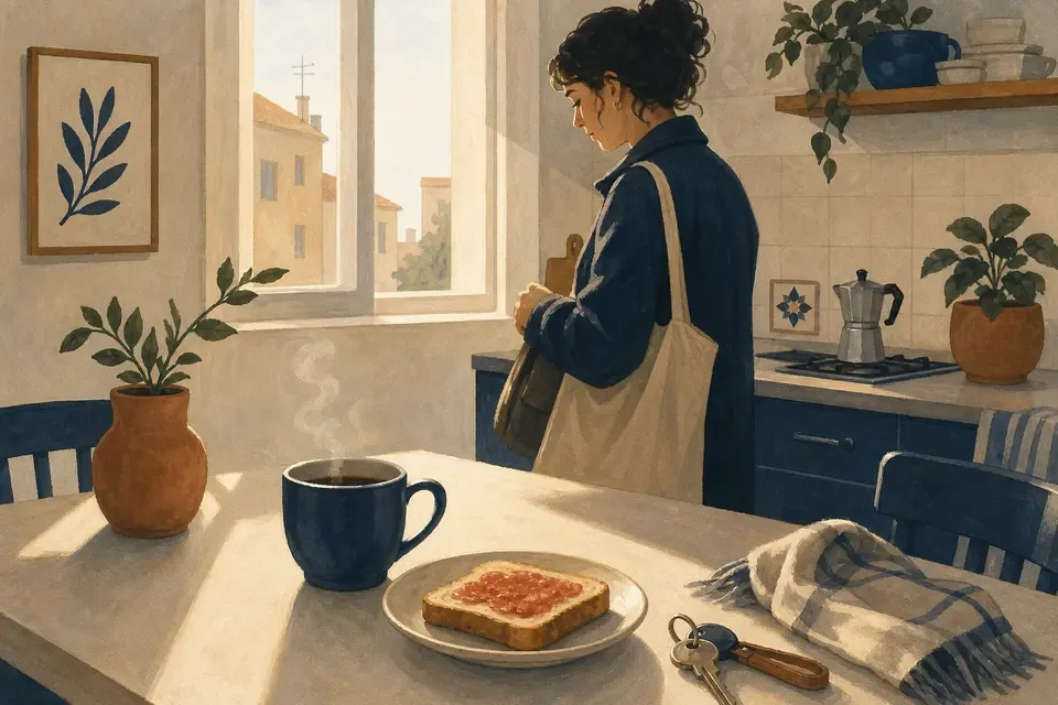 A quiet morning breakfast in a sunlit kitchen