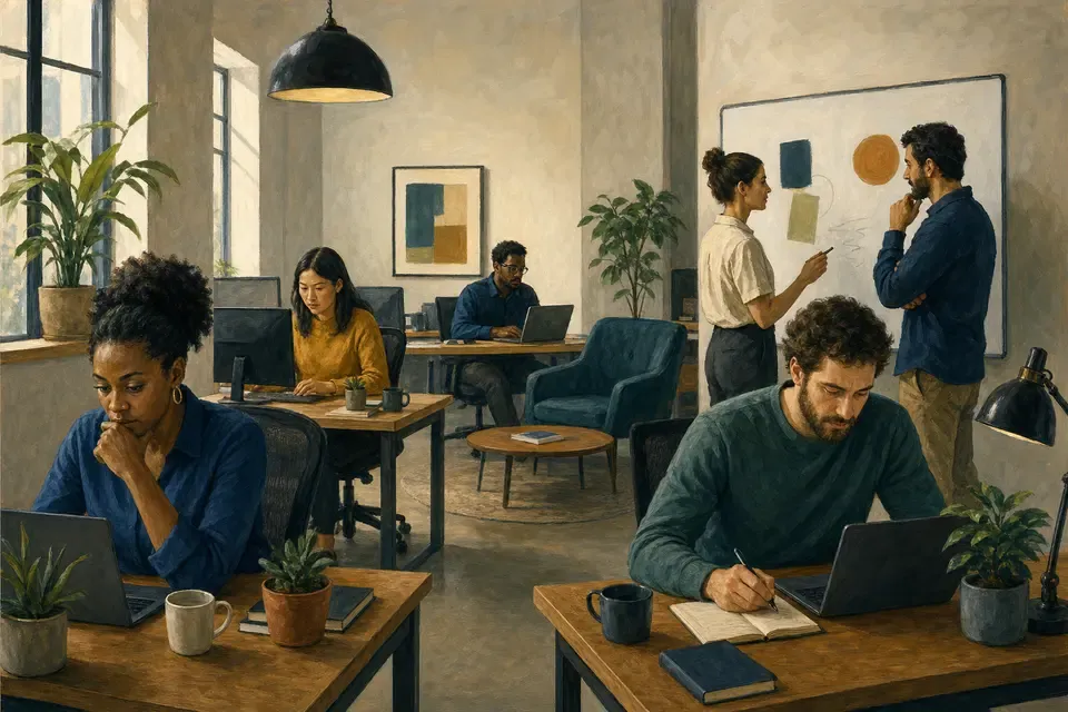 Colleagues working quietly in a modern office